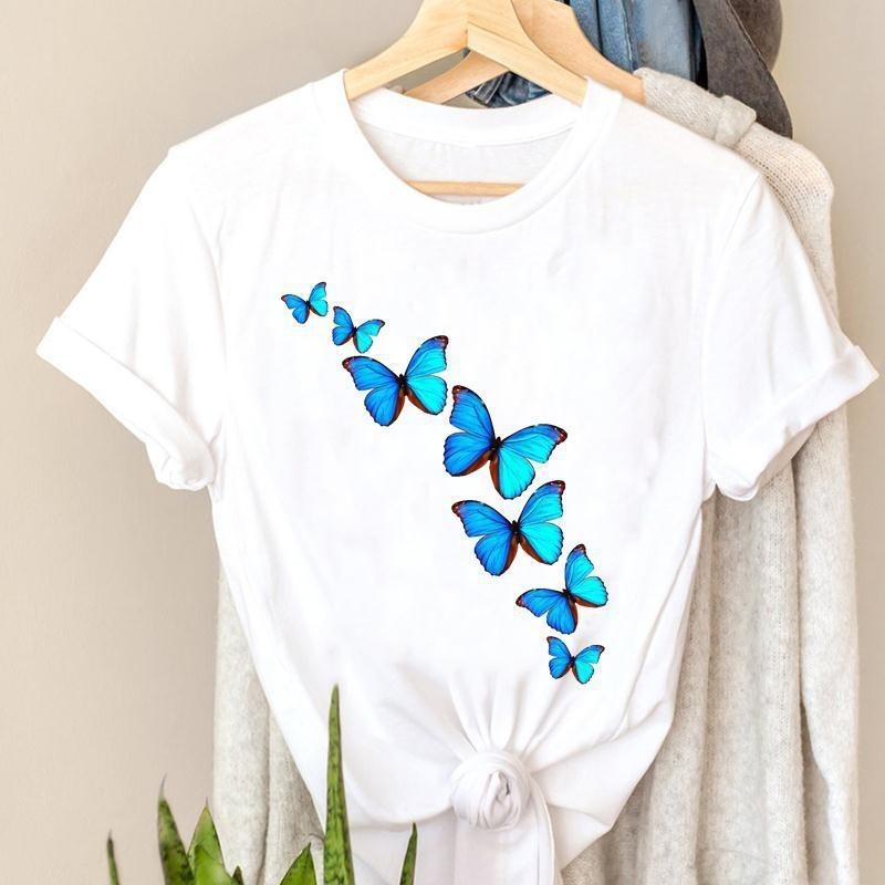 European Size Casual Butterfly Clothing Floral 90s Short Sleeve Women Clothing Fashion Clothes T Tee Top Tshirt Female Print Graphic T-shirt
