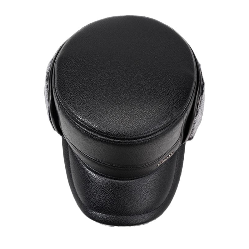 Men's PU Flat Top Hat Winter Warm Ear Protection Hat for Middle-Aged and Elderly Cotton Hat Thick Cold-Proof Cap