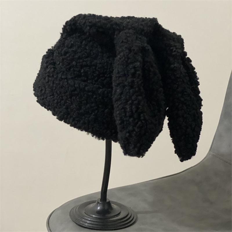 Solid Color Rabbit Ears Knitted Hat Funny Knit Hat Woolen Hat Fashion Trendy Wild Pile Hat Ear for Protection Windproof