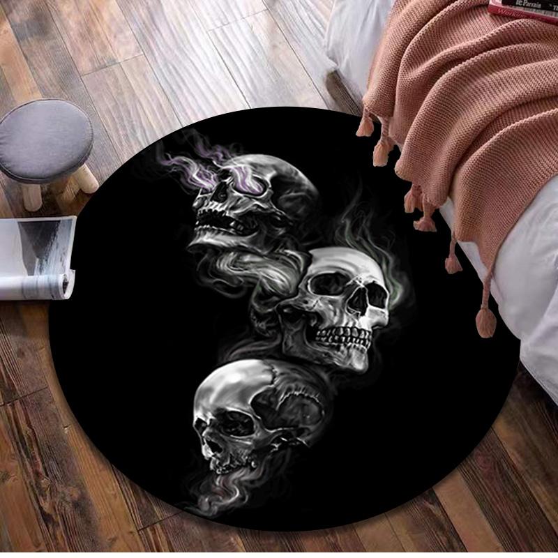 

Skull Gothic Circular Rug Office Decorative Carpet For Living Room Bedroom Door Mat Floor Rug Computer Chair Area Rug Viking Theme Decor 80x80cm( 31x31in)