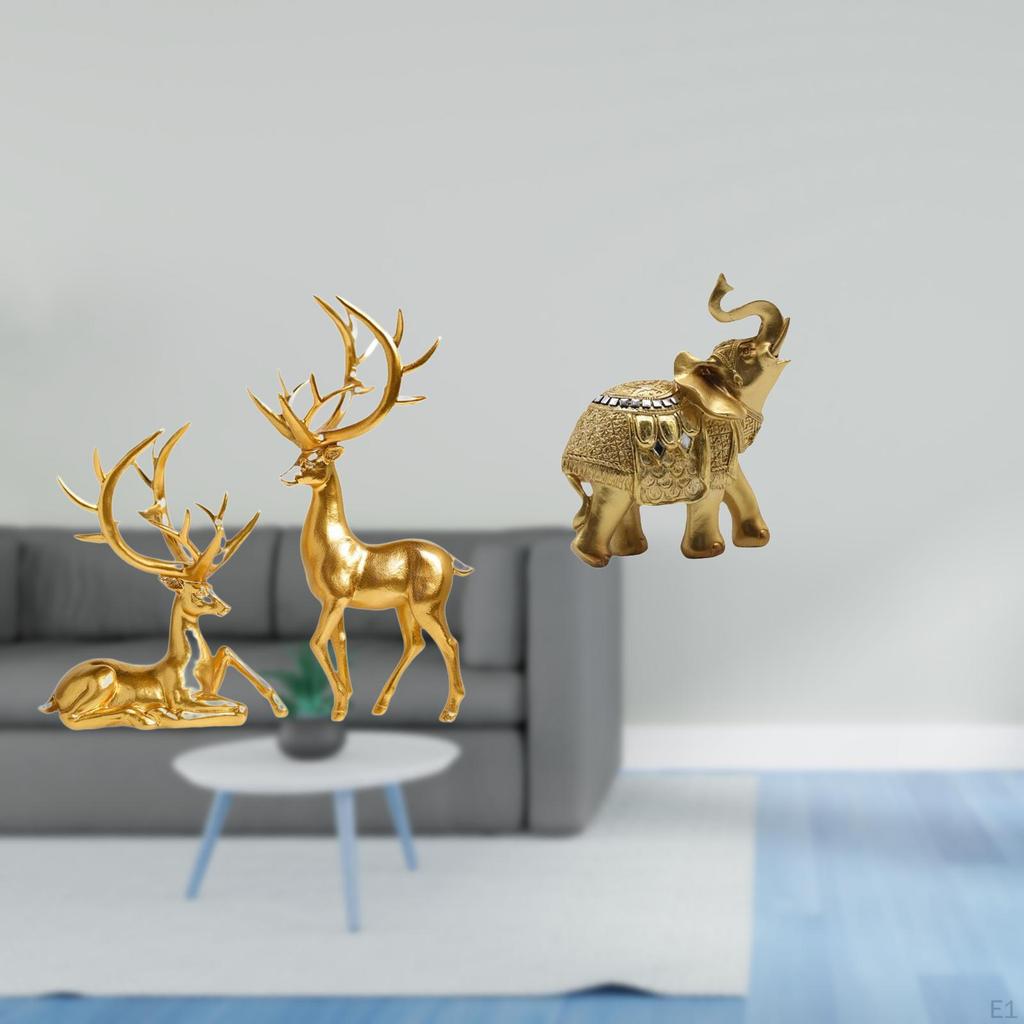 Elegant Resin Deer And Elephant Sculptures Collection for Living Room Bedroom Countertop Shelf
