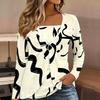 Tops for Women Geometric Pattern Long Sleeve Fake Two‑Piece Top Fall Casual Slim Pullover Women's Long Sleeve Top