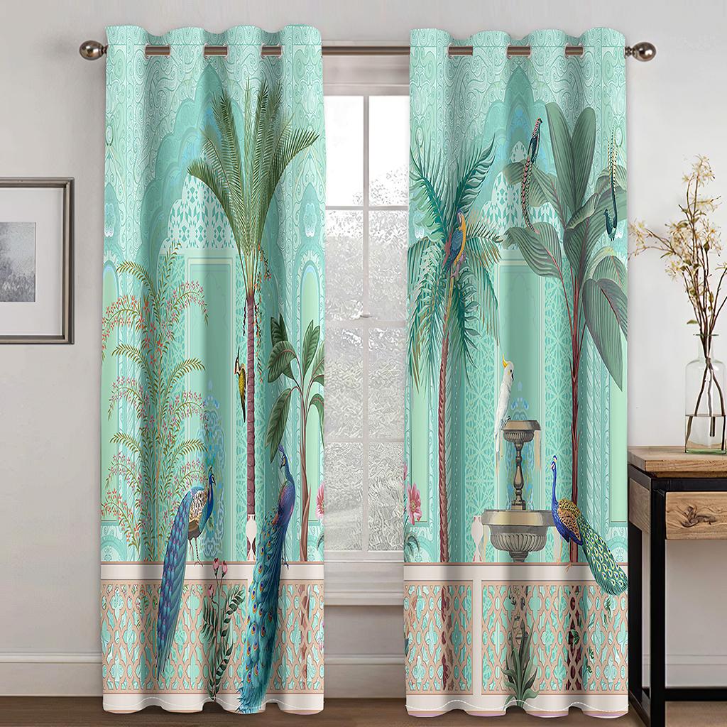 3d Curtains Classical Peacock Castle Elements 2 Panels Living Room Balcony Window Decorative Curtains