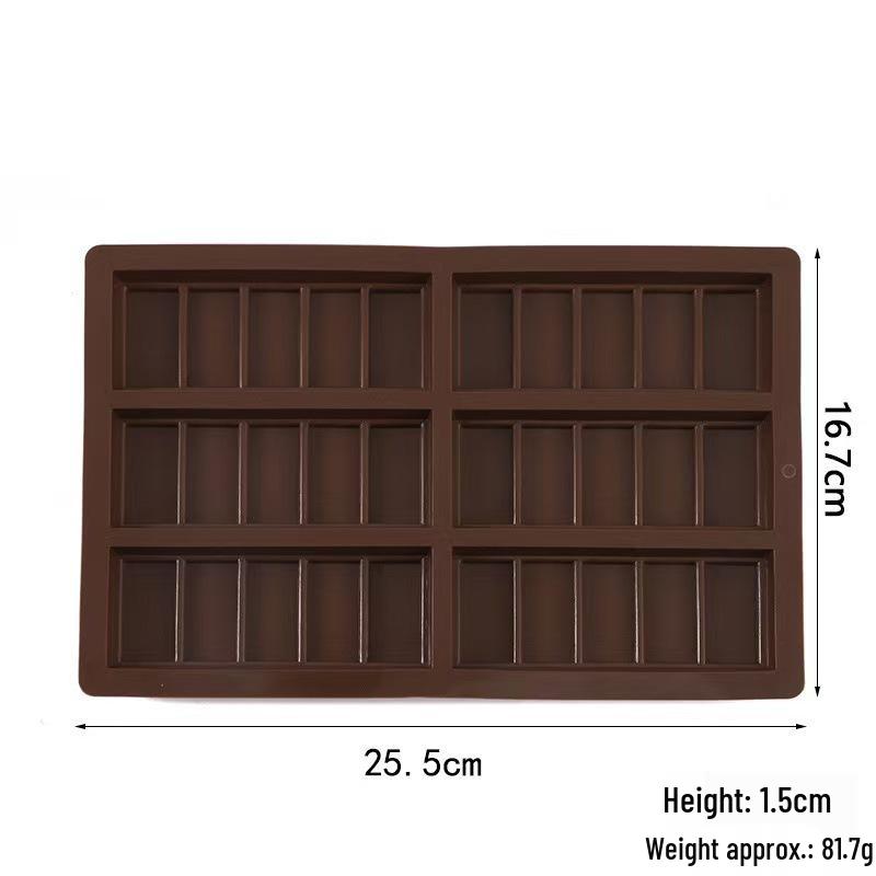 6-Cavity Rectangle Silicone Chocolate Mold for Easy Release and High-Temperature Resistant Dessert Making.