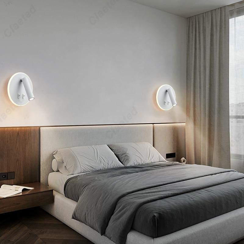 Creative LED Rotating Switch Wall Light USB Charging Port Living Room Corridor Decorative Wall Light Bedroom Study Reading Light