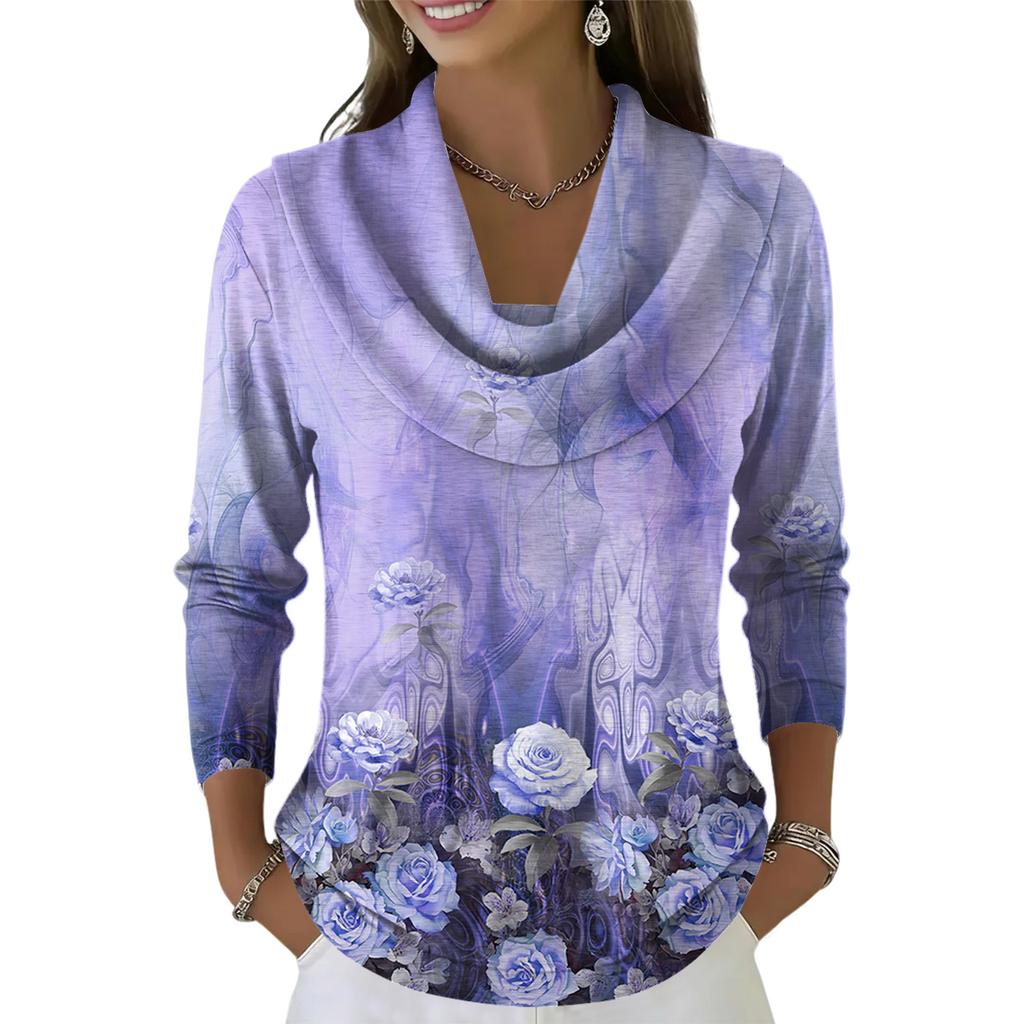 Dámský ležérní a módní top svetr s potiskem a dlouhým rukávem s kulatým výstřihem