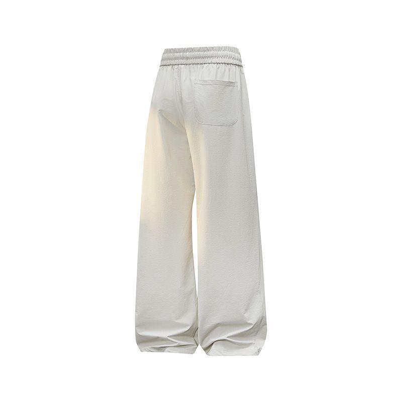 Men's Casual Drawstring Knit Straight-Leg Sweatpants, Hong Kong Style - Loose, Wide-Leg, Floor-Length for Spring and Autumn
