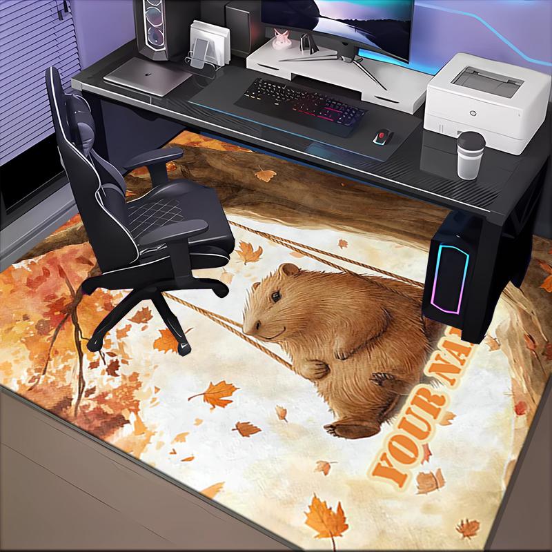 1PC Custom Name Autumnal Quokka Theme Floor Mat Ideal for Living Room, Game Rooms, Office, Bedroom Floor Mat Playful Design