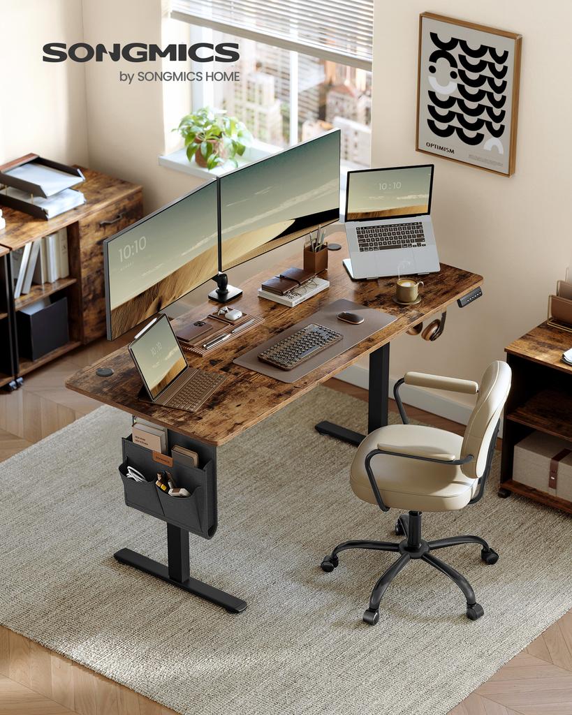 SONGMICS LSD136K01 Height-Adjustable Electric Desk, 70 x 160 x 72–120 cm, Memory Function with 4 Heights, for Home Office, Study, Vintage Brown