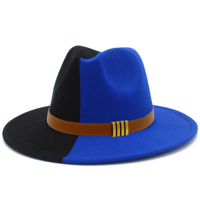 French Retro Double-color Woolen Top Hat Simple Belt Buckle Hepburn Style Wide-brimmed Cowboy Hat British Style Jazz Hat