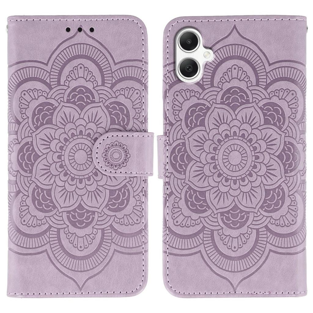 For Samsung Galaxy A05 4G Case PU Leather Mandala Imprinted Design Wallet Phone Cover with Wrist Strap