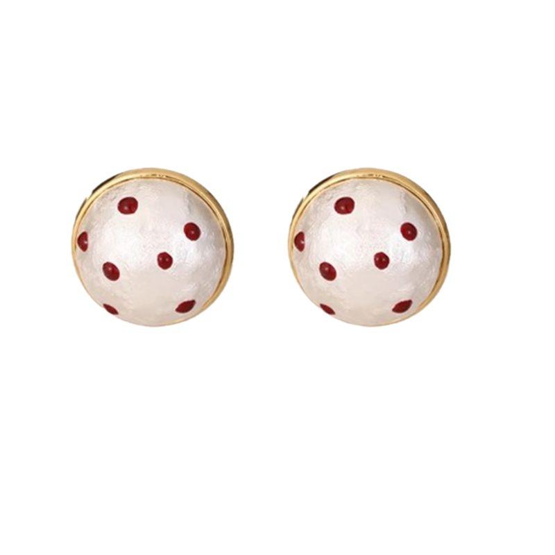 Hemisphere Red Polka Dot Pearl Stud Earrings Fashion Simple Earrings Natal Year Earrings