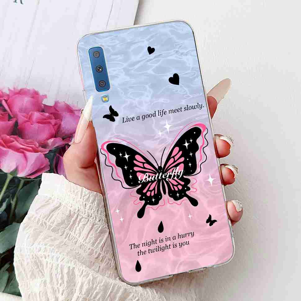 For Samsung Galaxy A7 2018 Case SM-A750F Fashion Colorful Butterfly Soft Silicone Cover For Samsung a7 A7 2018 6.0" Cases Bumper