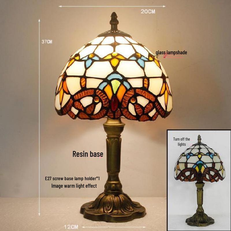 Retro Nostalgic Tiffany Bank Lamp for Living Room or Bedroom