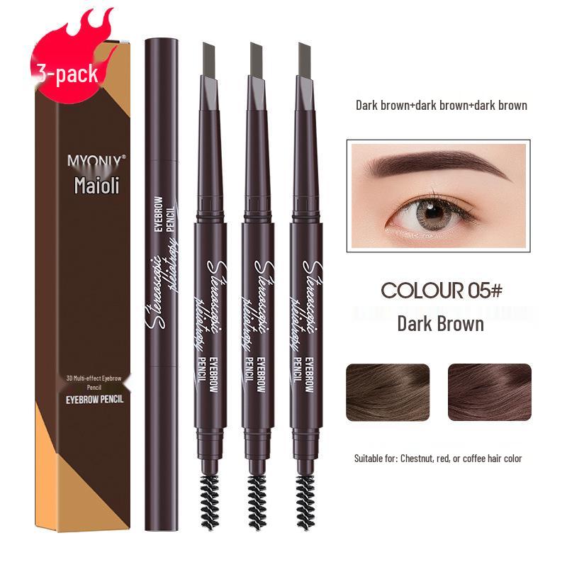 Maiouli 3D Smudge-Proof Multi-Effect Eyebrow Pencil - Beginner-Friendly Double-Ended Triangle Shape.