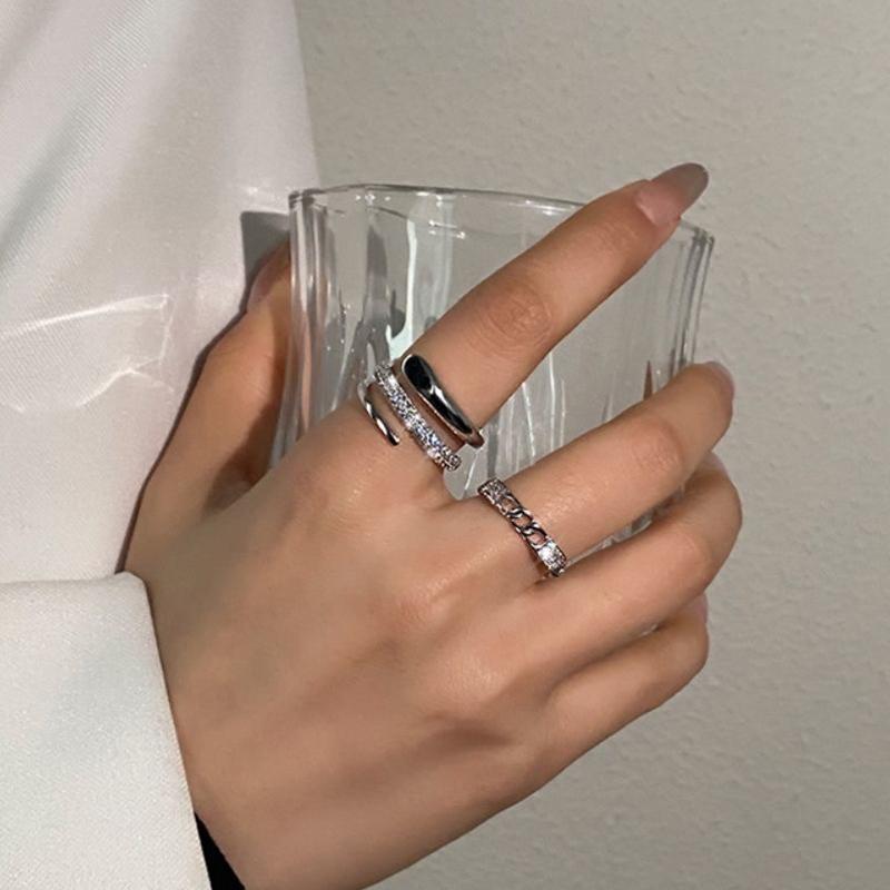 Sliver Color Geometric Winding Open Rings For Women Men Y2K Exquisite Shiny Personality Finger Ring Jewelry Party Gift