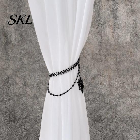 Adjustable Metal Curtain Buckles Halloween Cobweb Tieback, Chain Drapery Holder, Gothic Spider Style Room Decor Web Holder for Home Living Holiday
