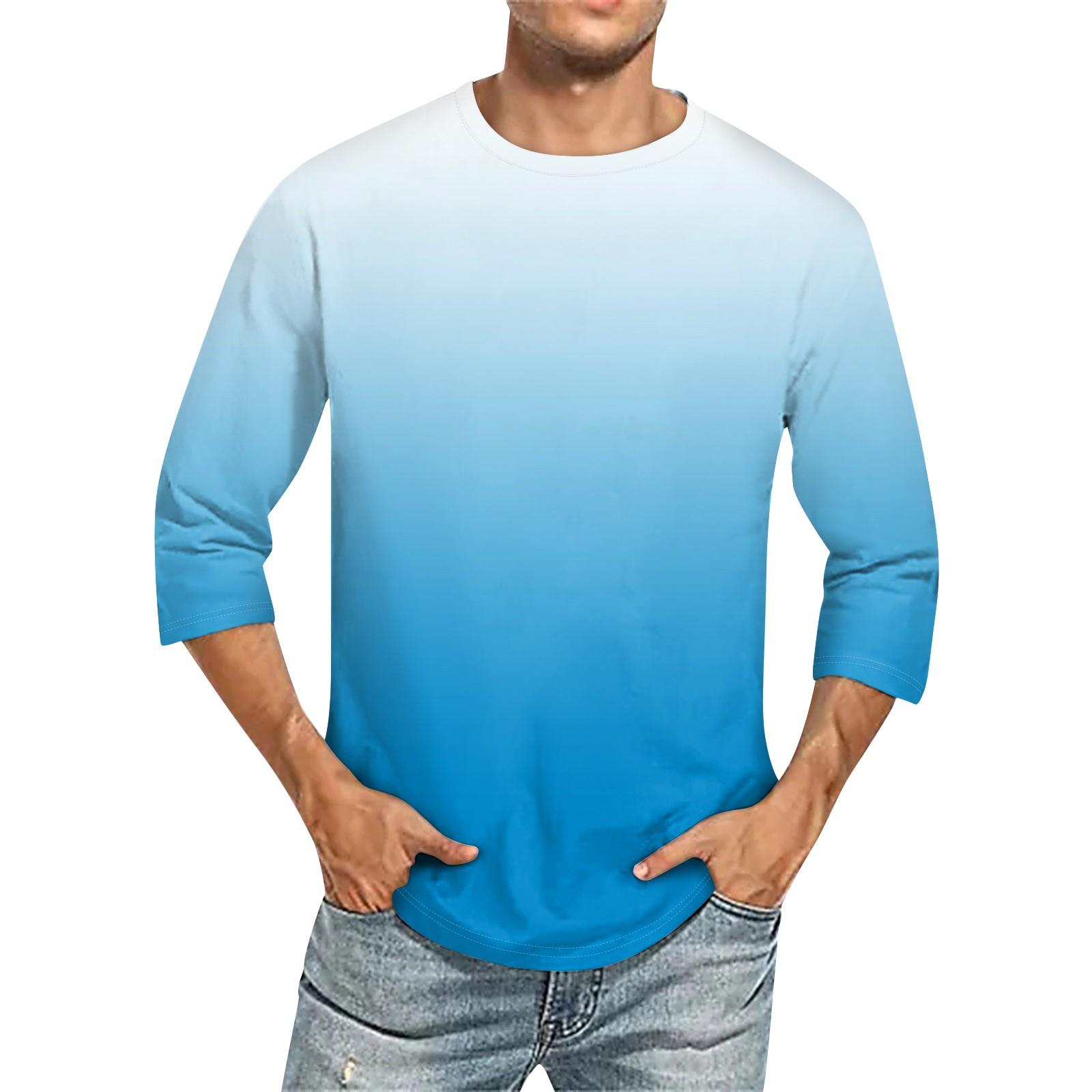 

Мужская однотонная футболка с круглым вырезом и рукавами три четверти L синий