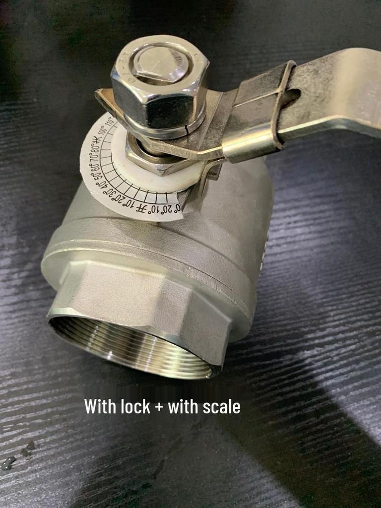 304 Stainless Steel Ball Valve with Scale, Two-Piece, Large Flow, Thread Lock (4pt/6pt)