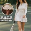 Womens Tennis Sport Suit With Integrated Shorts Long Sleeve Half-Zip Skort Set Outdoor Fitness Fall