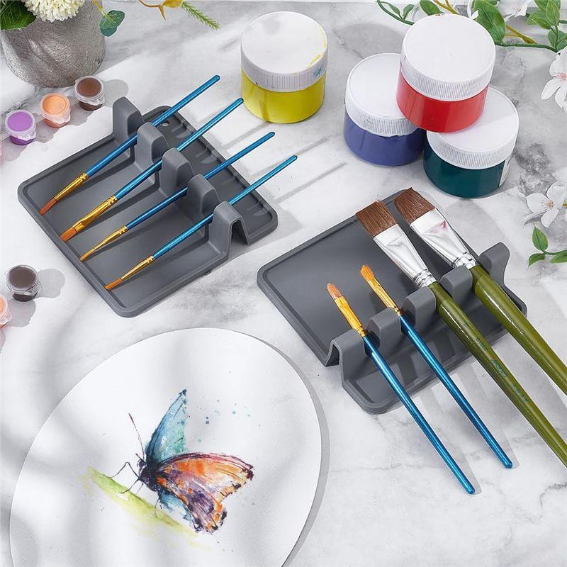 ABIY 2PCS Thick Paint Brush Drying Rest Silicone Holders,Rectangular Organizer With 4 Slots For Artists For Drawing