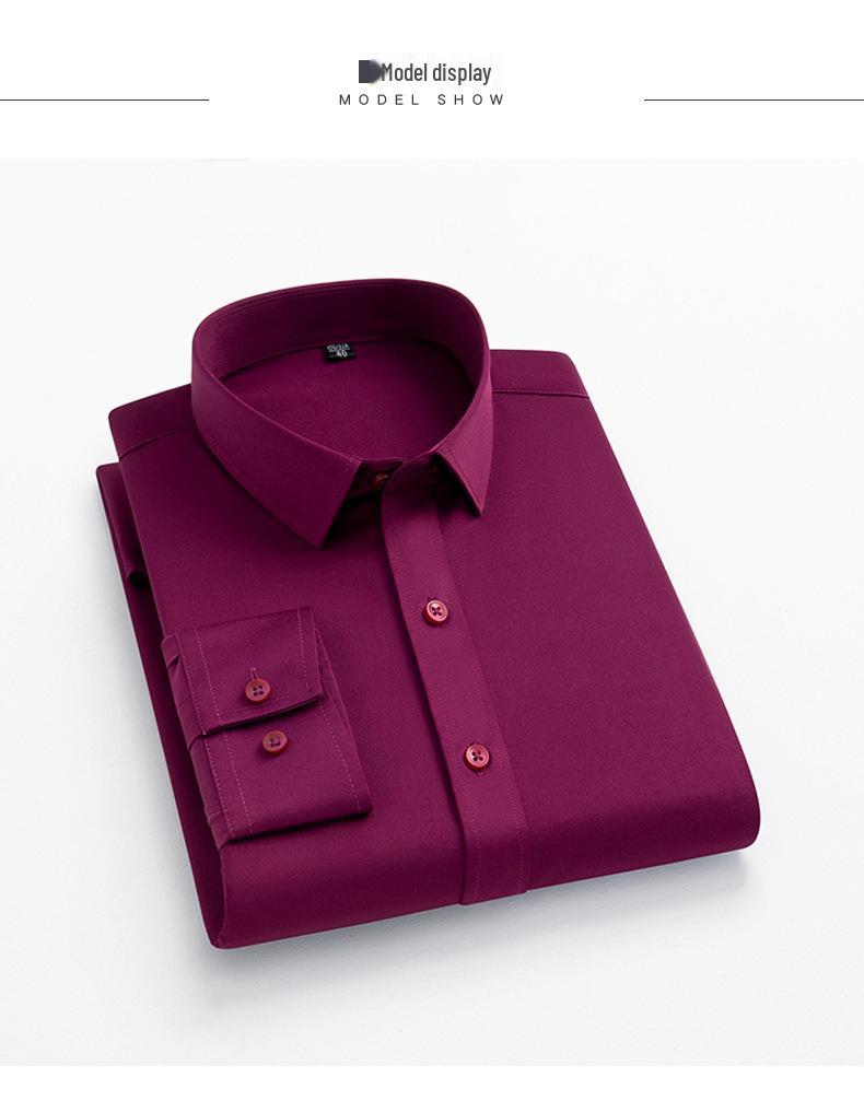 Men's European Style Non-Iron Solid Color Stretch Long Sleeve Business Shirt