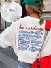 Vintage Les Sardines Grafik T-Shirt Damen Doppelseitiges Fischmotiv Tee Französische Ästhetik Harajuku Kurzarm Küsten Strand Oberteil