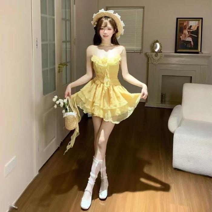 Summer French Sweetheart Spaghetti Strap Short Dress Large