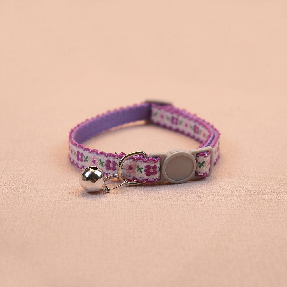 Floral Pet Collar with Safety Buckle & Bell for Dogs & Cats