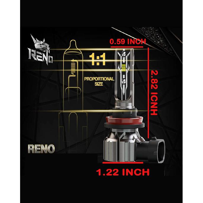 Лампа RENO H11, Лампы H11 6500K Белые Безвентиляторные Встроенные H9 H8 Лампы для Противотуманных Фар Plug and Play, Упаковка 2 шт.