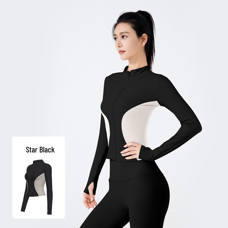 Women's Slim Fit Color-Matching Yoga Jacket for Running & Fitness
