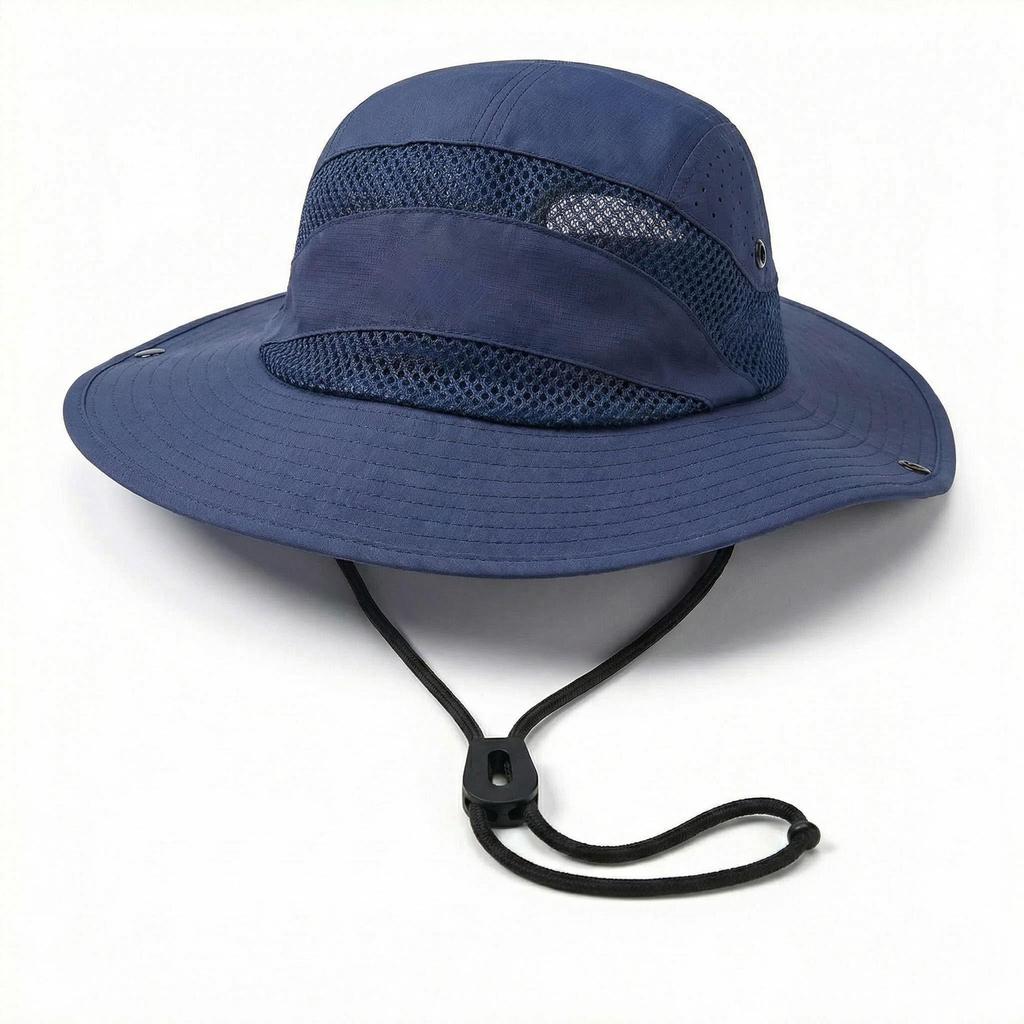 Foldable summer children's outdoor hiking, climbing, fishing sun hat with sun protection net eyelets and breathable fabric