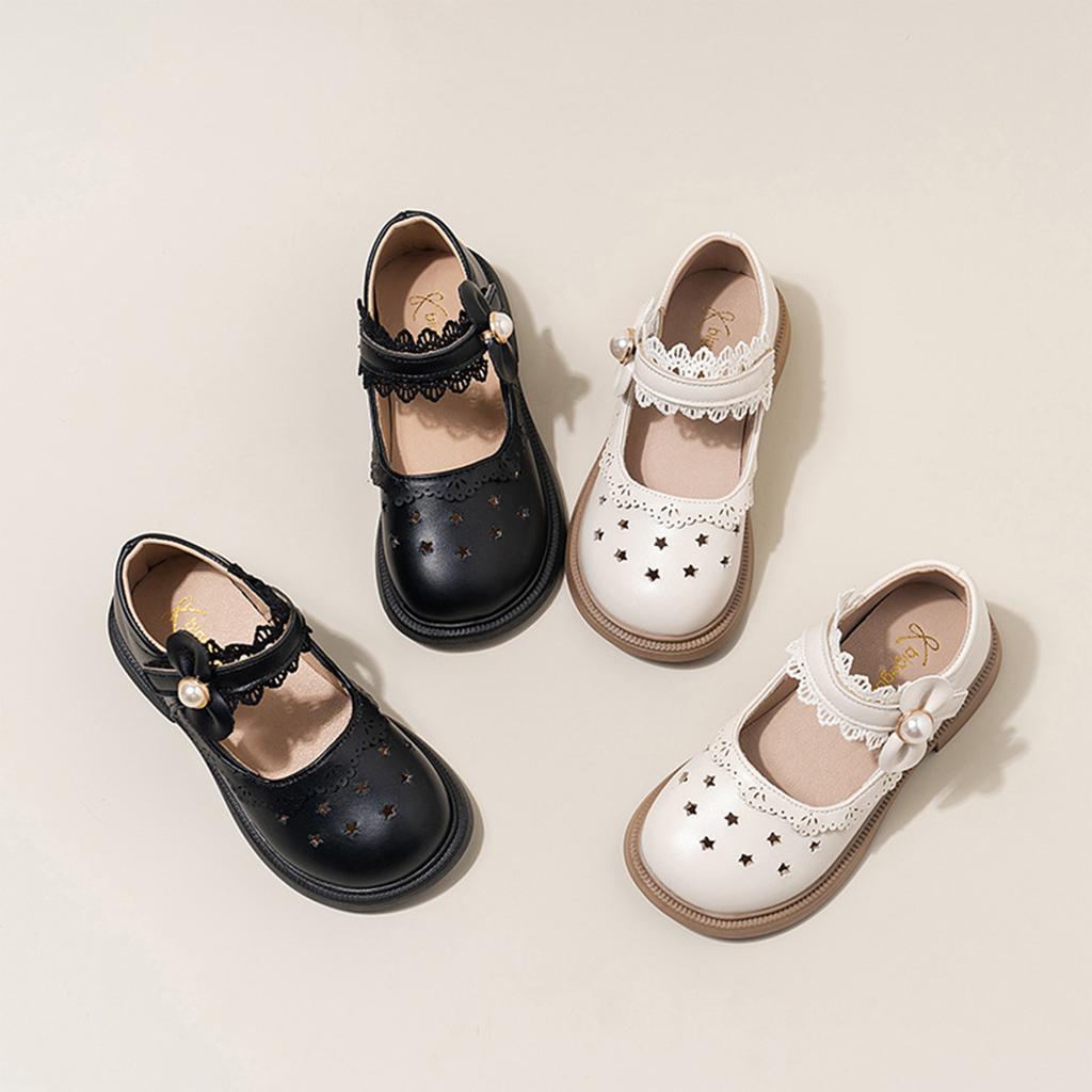 Girls Soft Sole Dress Shoes Mary Jane Style Princess Leather Casual School Party Flat Shoes with Flower Decoration and Adjustable Strap