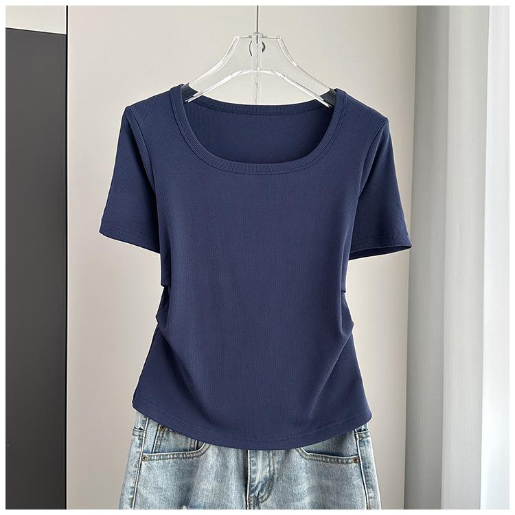 Plus Size Square Neck Standard Sleeve T-Shirt Loose Slimming Ribbed Base Top Versatile Breathable Soft Material Flattering Slim Women Top