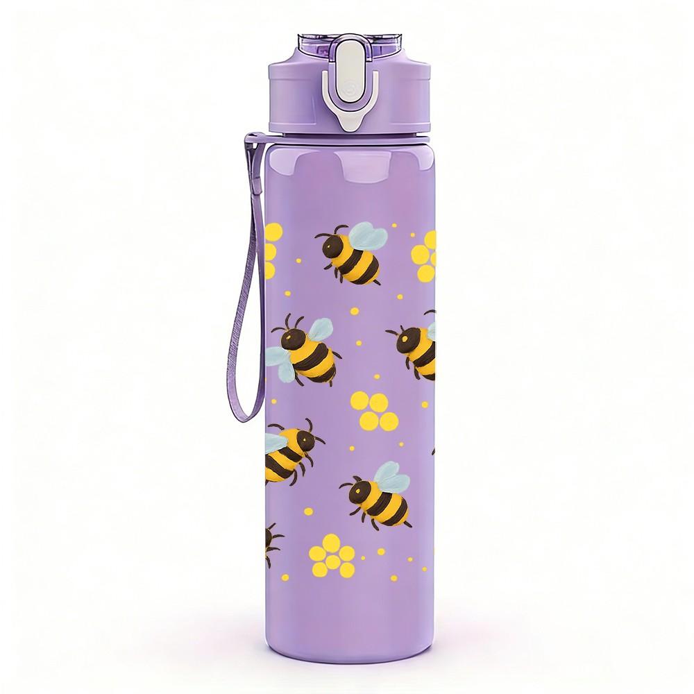 1PC Honey Bee Honeycomb Pattern 750ml Color Plastic Sports Water Bottle Leakproof Flip Straw Lid Suitable for Sports Office Home Use