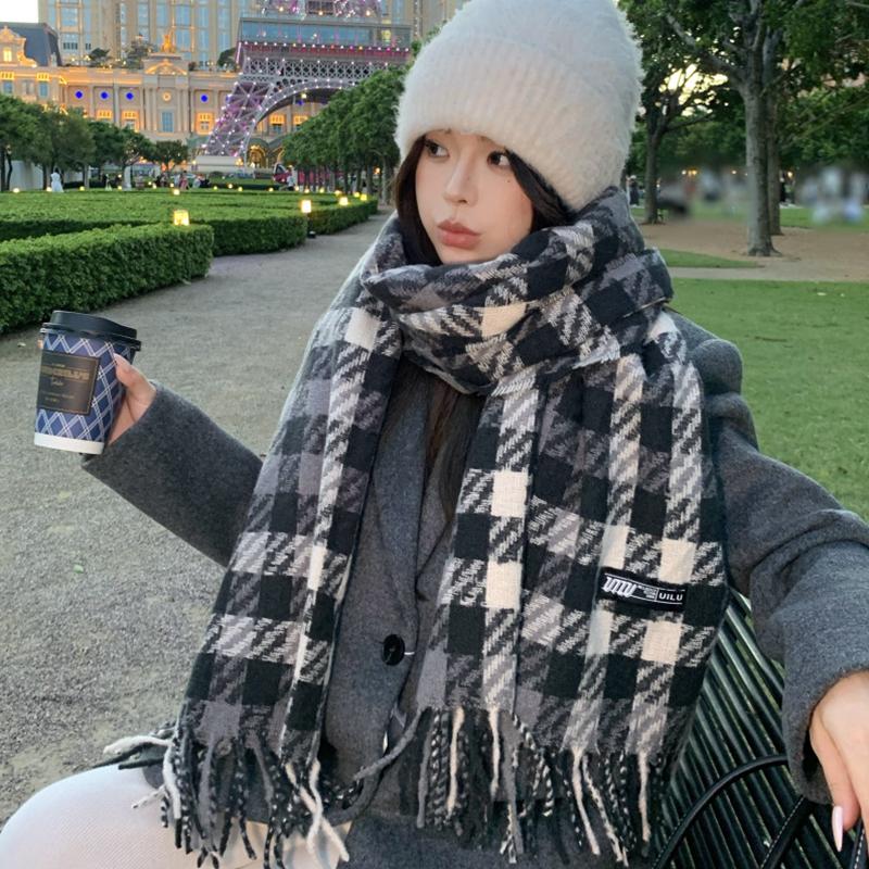 Women Red Green Plaid Tassel Knitted Scarf Headscarf Ladies Men Casual Warm Scarve Mujer Wrap Shawl New Unisex Winter Christmas