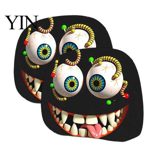 Easy Clean Seat Covers 2Pcs Spooky Car Headrest Covers, Cartoon Evil Face Auto Polyester Protectors, Elastic Protectors for Cars Trucks SUVs