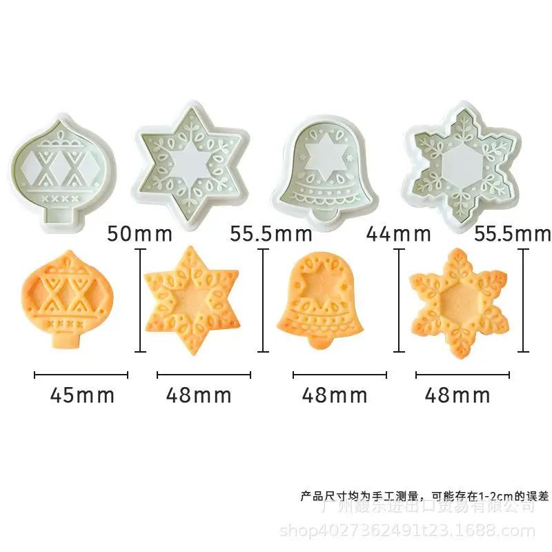 4pcs/set 3D Cookies Cutter Food Grade ABS Christmas Decorations Molds Cute Cartoon Press Type Biscuit Mold Baking Tool
