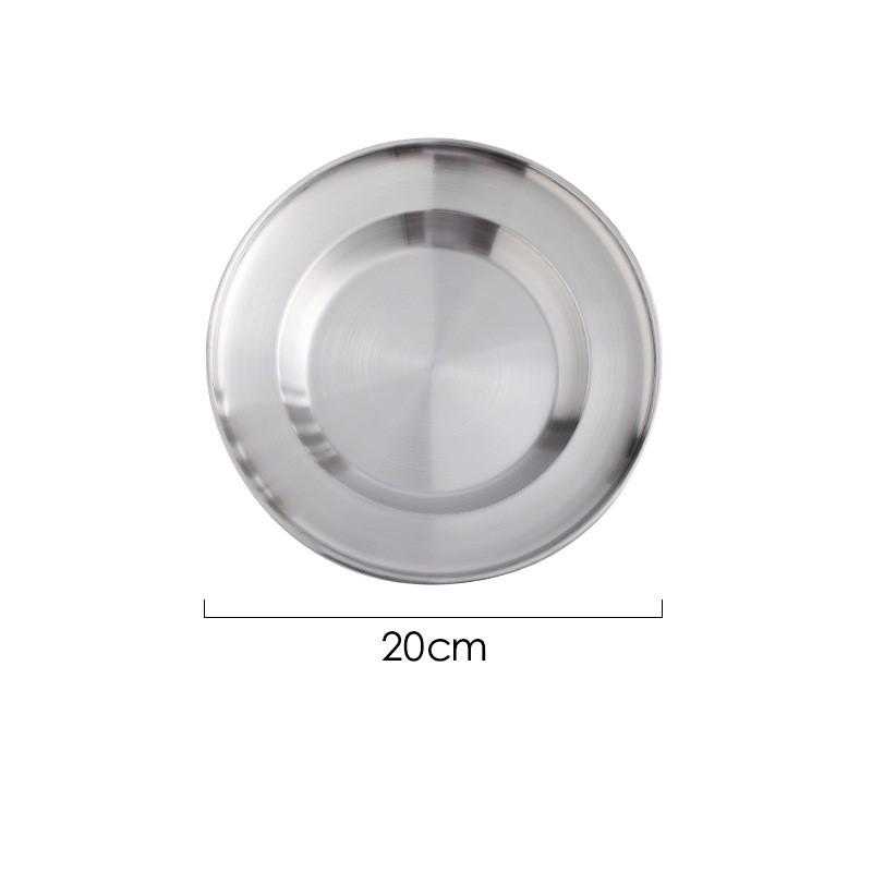Round Kitchen Bar Tableware Cake And Fruit Snack Salad Plate Kitchen Accessories Stainless Steel Plate Camping Picnic Plate