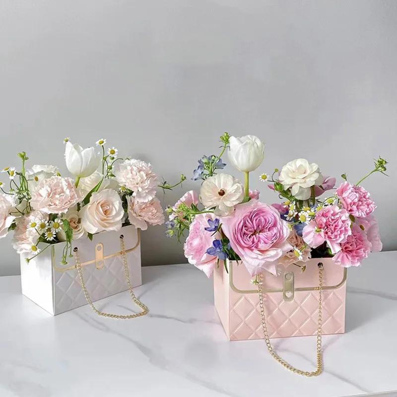 Paper Handy Gift Bag Flower Box Handy Gift Bag Basket Wedding Party Valentine's Day Gift Rose Flower Storage Packaging Birthday