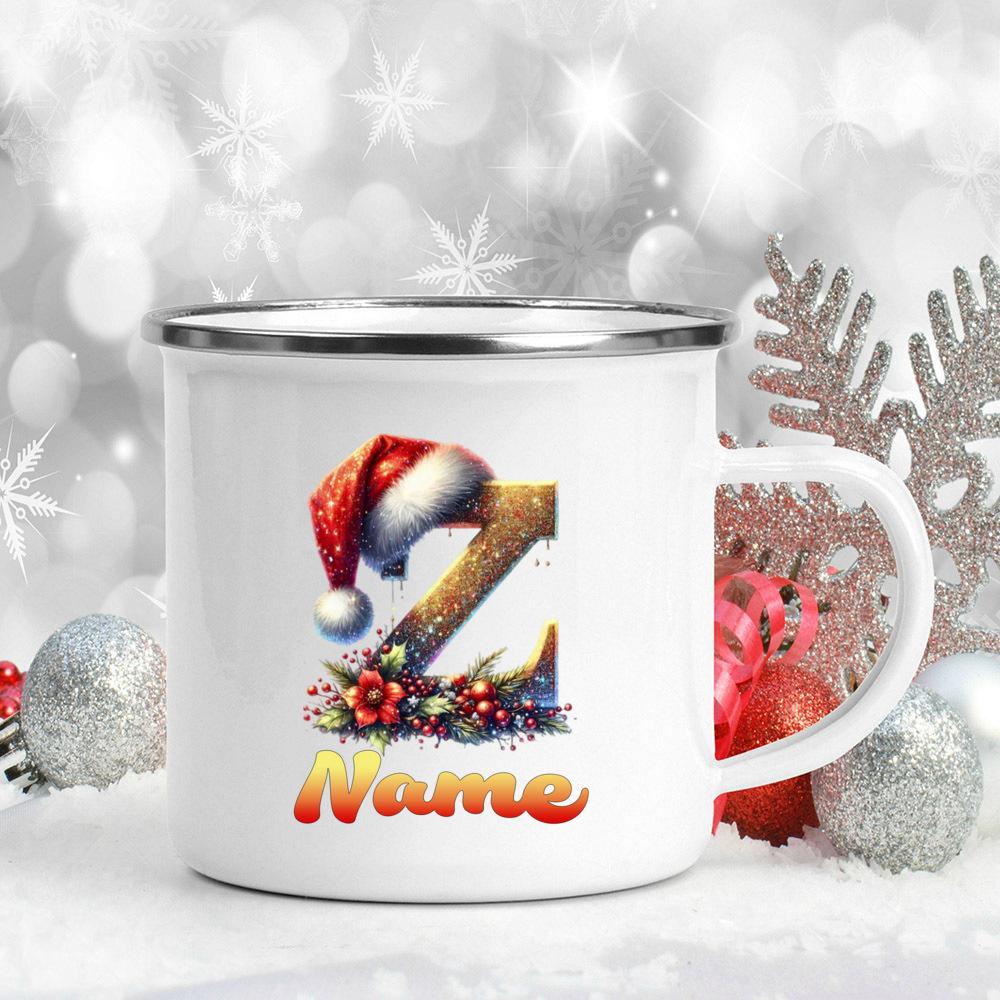 Personalized Cup Custom Name 26 Letter Juice Coffee Enamel Cups Large Capacity Mugs Christmas Gifts