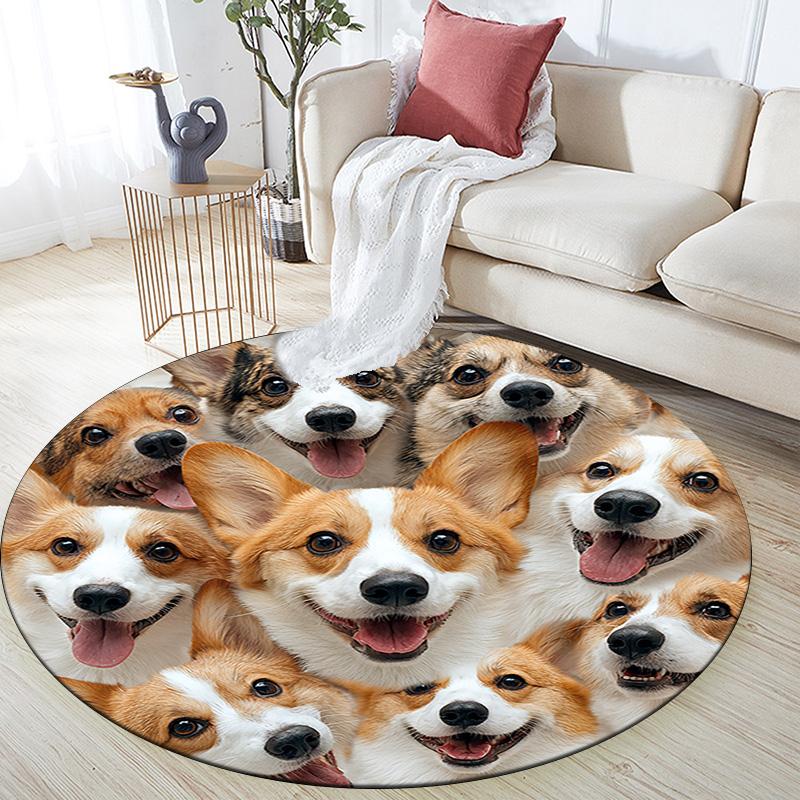 Corgi Round Area Rug,Carpet Rug for Living Room Bedroom Sofa Playroom Decor,Non-slip Floor Mat