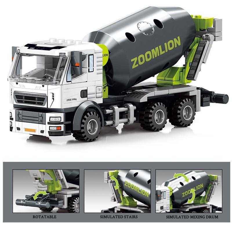 Engineering Building Blocks City Construction Children Toy Cement Mixer Truck Crane Excavator Mini Bulldozer for Boy Gifts