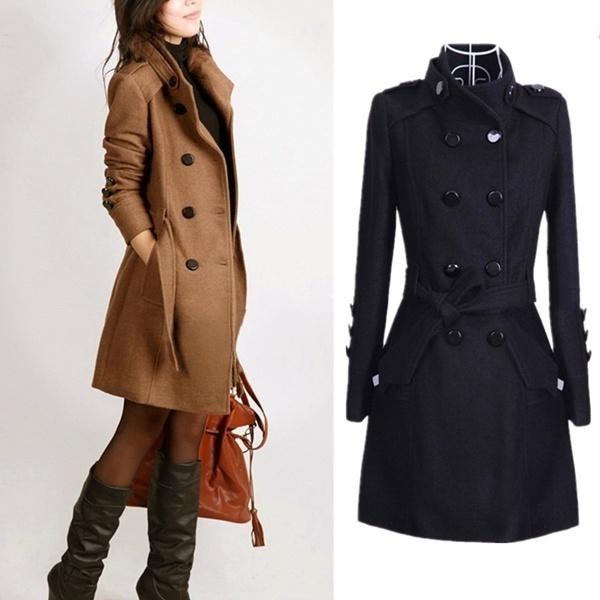 Women New Fashion Spring Winter Autumn Loose Long Sleeve Jacket Coat Casual Wool Coat Women Jacket Pockets Windbreaker Cardigan Motorcycle Coat