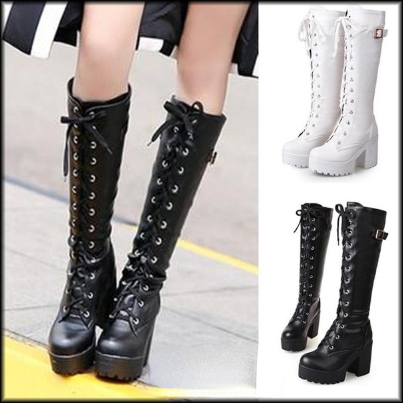 plus size knee high lace up boots