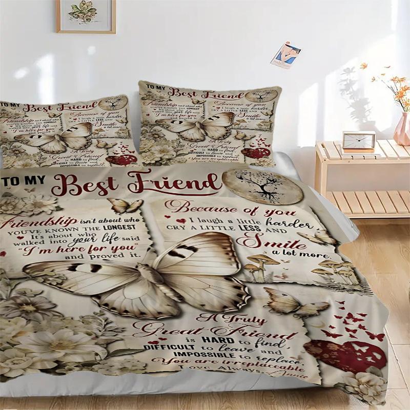 3pcs Friendship's Depth Bedding Set, Including 1 Quilt Cover and 2 Pillow Shams, Without Filling, Soft and Comfortable Home Bedroom Fabric
