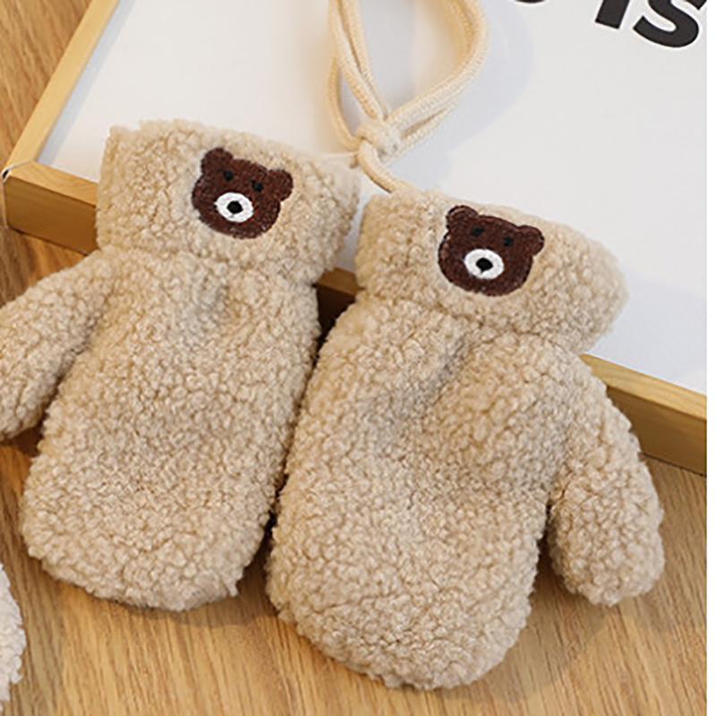 New Fleece Baby Scarf Gloves Children Winter Cute Bear Warm Mittens Scarves Student Full Finger Gloves Knitted Kids Gloves