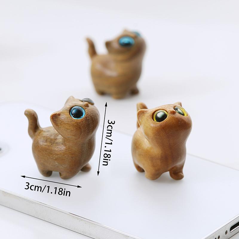 1/3 Pcs Charming Wooden Kitten Figurine - Handcrafted Cat Decor For Home, Perfect Gift Idea Cat Figurine Cat Accessories