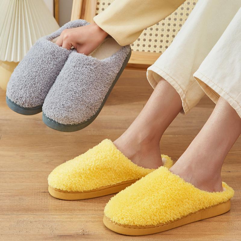 Postpartum Care Shoes Autumn and Winter Cotton Slippers for Women with Solid Color Warm Home Fur Slippers for Men Couples Indoor Slippers