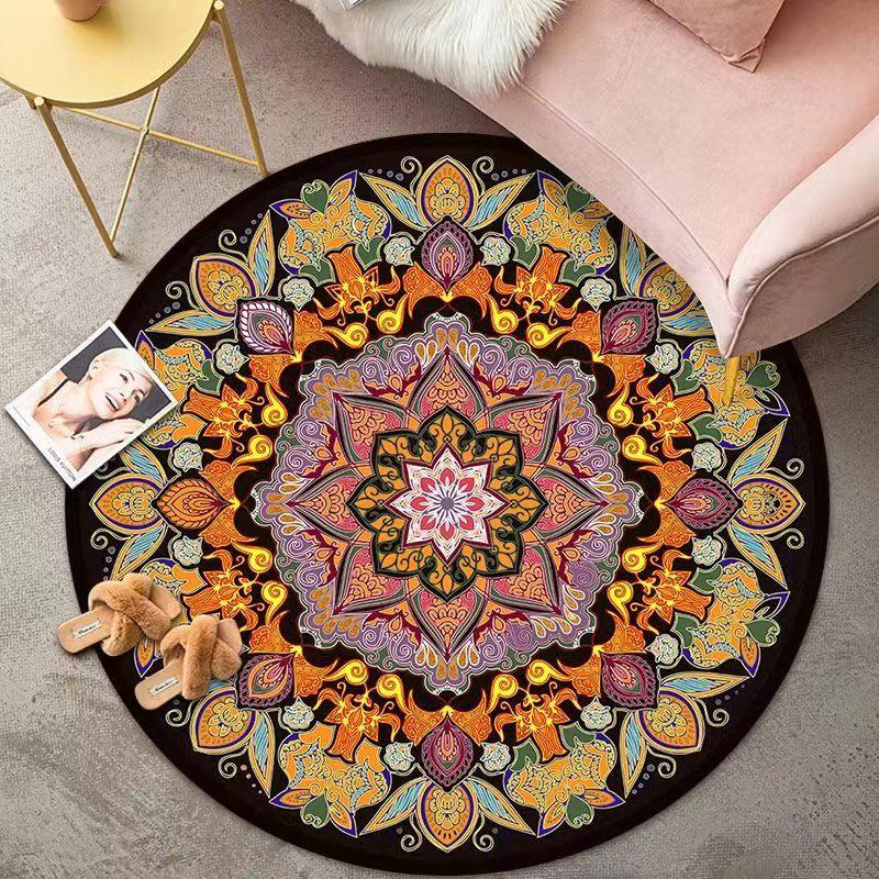 Vintage Crystal Velvet Round Carpet - Large Area Living Room Coverage